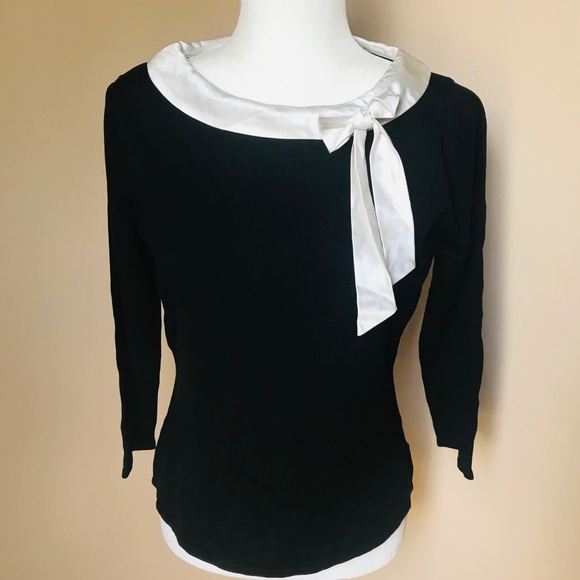 Silks NWT Silk Color block Black /White top with bow neckline SZ:Large - Picture 2 of 12